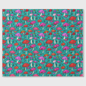 Funky Turquoise Mushroom Muster Wrapping Paper Geschenkpapier (Flach)