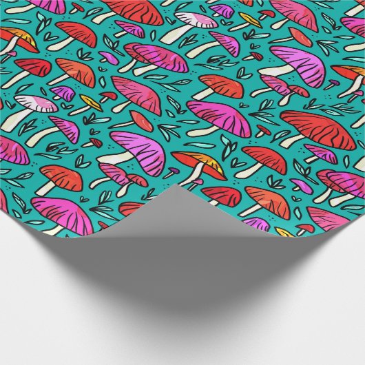 Funky Turquoise Mushroom Muster Wrapping Paper Geschenkpapier (Ecke)