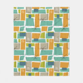 Funky Turquoise Orange Green Squares Mitte Jahrhun Fleecedecke (Vorderseite)