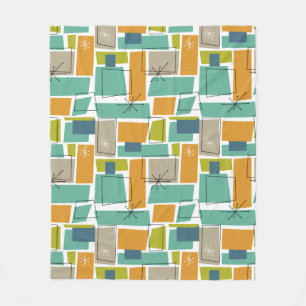 Funky Turquoise Orange Green Squares Mitte Jahrhun Fleecedecke