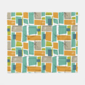 Funky Turquoise Orange Green Squares Mitte Jahrhun Fleecedecke (Vorderseite (Horizontal))