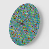 Funky Turquoise Textured Mosaic Tiles Pattern Große Wanduhr (Winkel)
