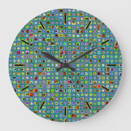 Funky Turquoise Textured Mosaic Tiles Pattern Große Wanduhr
