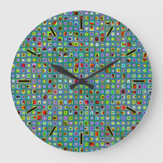 Funky Turquoise Textured Mosaic Tiles Pattern Große Wanduhr (Vorderseite)