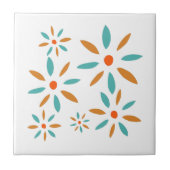 Funky Turquoise und Orange Mid Mod Retro Blume Fliese (Vorderseite)
