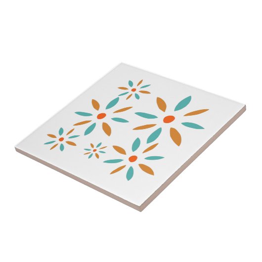 Funky Turquoise und Orange Mid Mod Retro Blume Fliese (Seite)
