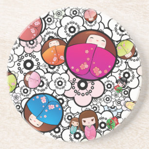 Funky Untersetzer mit Japaner Kokeshi Puppen