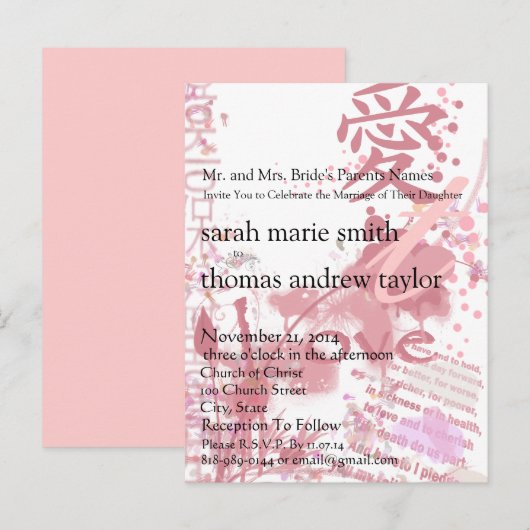 Funky UpBeat Moderne Monogram Wedding Einladung (Vorne/Hinten)