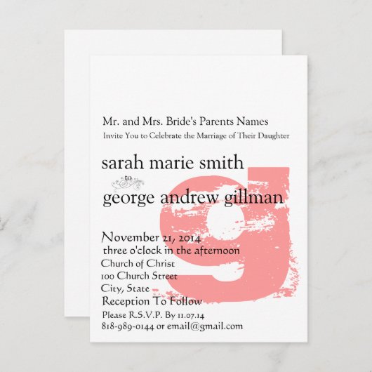 Funky UpBeat Moderne Monogram Wedding Einladung (Vorne/Hinten)