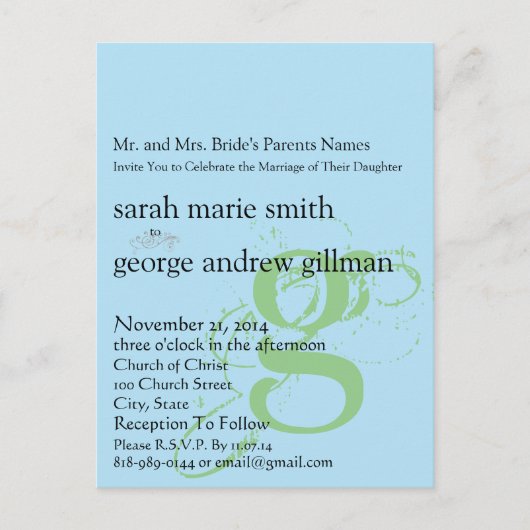 Funky UpBeat Moderne Monogram Wedding Einladung (Vorderseite)