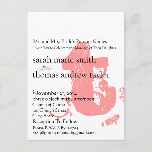 Funky UpBeat Moderne Monogram Wedding Einladung (Vorderseite)