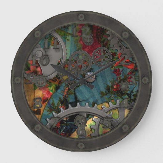 Funky Viktorianisch Pewter Steampunk Große Wanduhr (Vorderseite)