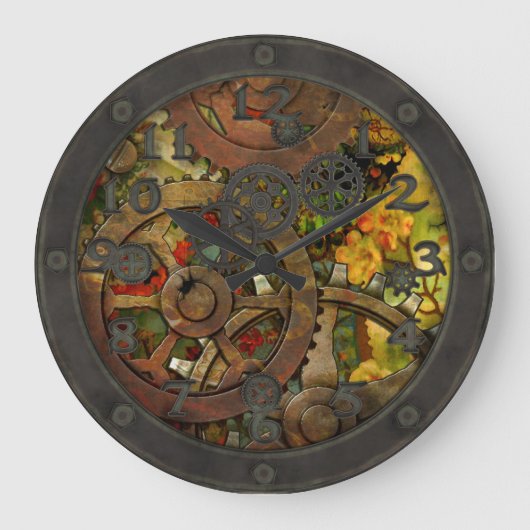 Funky viktorianisches MessingSteampunk mit Gesicht Große Wanduhr (Vorderseite)