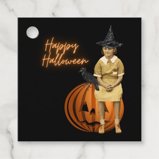 Funky Vintag Girl Hexe Halloween Geschenkanhänger (Vorderseite)