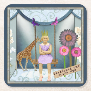 Funky Vintag Kid Altered Art Collage Rechteckiger Pappuntersetzer