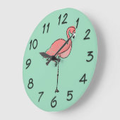 Funky Vintag Pink Flamingo Blue Große Wanduhr (Winkel)