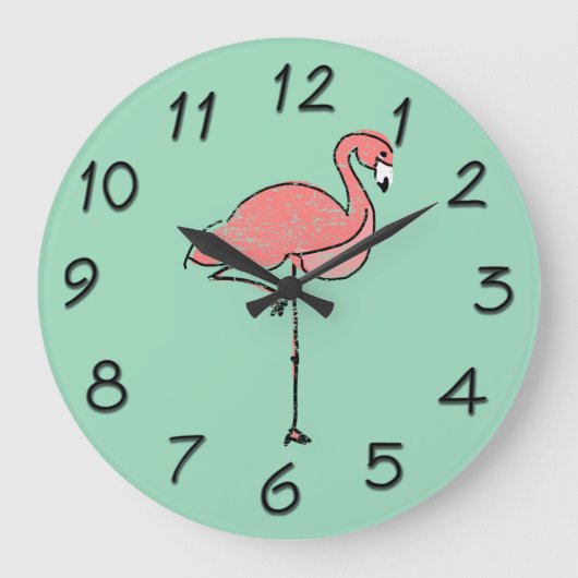 Funky Vintag Pink Flamingo Blue Große Wanduhr (Vorderseite)