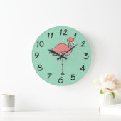 Funky Vintag Pink Flamingo Blue Große Wanduhr (Zuhause)