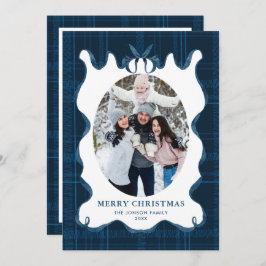 Funky Vintage Christmas Blue Bow Coquette5 Photo Feiertagskarte