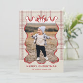 Funky Vintage Christmas Red Bow Coquette5 Photo Feiertagskarte (Stehend Vorderseite)