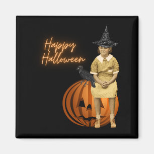 Funky Vintage-Hexe Mädchen Halloween  Magnet