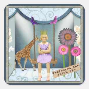 Funky Vintage Kid Altered Art Collage Quadratischer Aufkleber