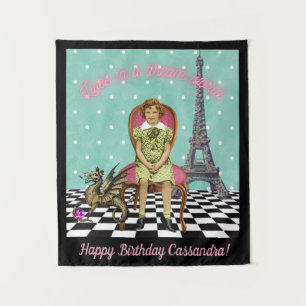 Funky Vintage Mädchen Geburtstag anpassen Wandteppich