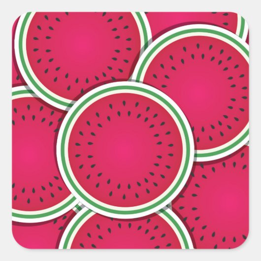 Funky Wassermelon-Scheiben Quadratischer Aufkleber (Vorderseite)