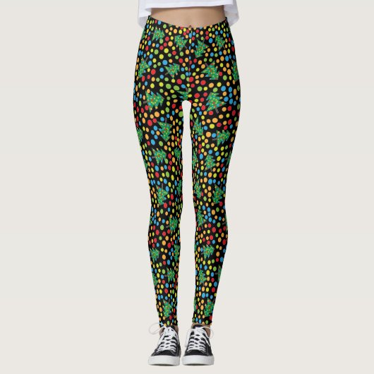 Funky Weihnachtsbaum-und Polka-Punkt-Leggings Leggings (Vorderseite)