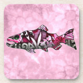 Funky Whimsical Abstrakt Lachs Fish Malerei Art Getränkeuntersetzer (Vorderseite)