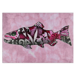 Funky Whimsical Abstrakt Lachs Fish Malerei Art Schneidebrett