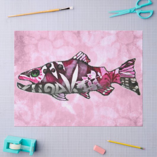 Funky Whimsical Abstrakt Lmon Fish Decoupage Seidenpapier (Basteln)
