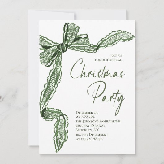 Funky Whimsical Christmas Green Bow Holiday Party Einladung (Vorderseite)