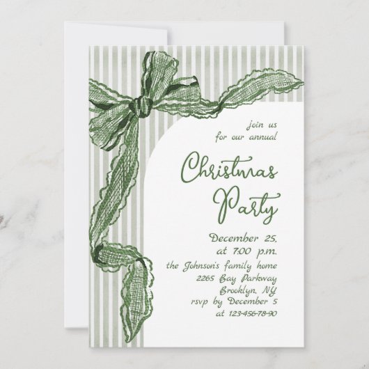 Funky Whimsical Christmas Green Bow Holiday Party Einladung (Vorderseite)
