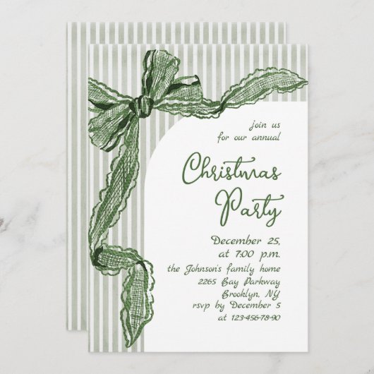 Funky Whimsical Christmas Green Bow Holiday Party Einladung (Vorne/Hinten)