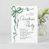 Funky Whimsical Christmas Green Bow Holiday Party Einladung (Stehend Vorderseite)