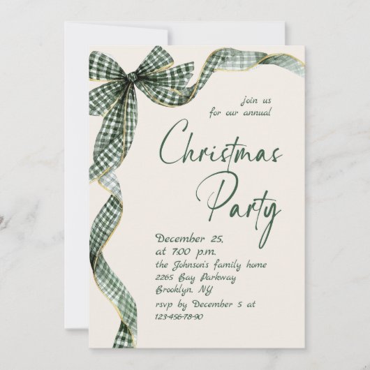 Funky Whimsical Christmas Green Bow Holiday Party Einladung (Vorderseite)