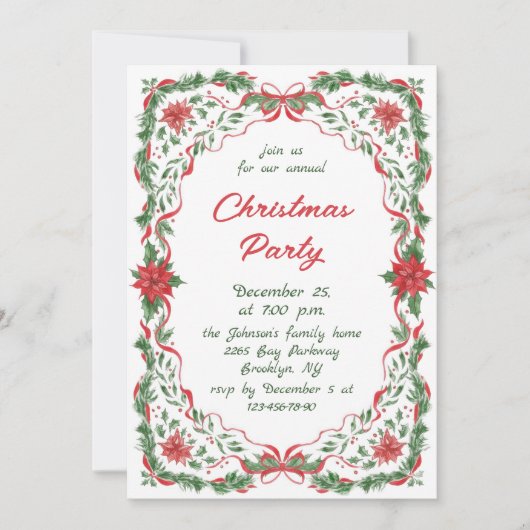 Funky Whimsical Christmas Red Bow Holiday Party Einladung (Vorderseite)