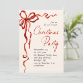 Funky Whimsical Christmas Red Bow Holiday Party Einladung (Stehend Vorderseite)