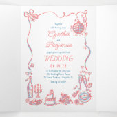 Funky Whimsical Doodles Modernes Wedding Foto Dreifach Gefaltete Einladung (Innenseite Mitte)