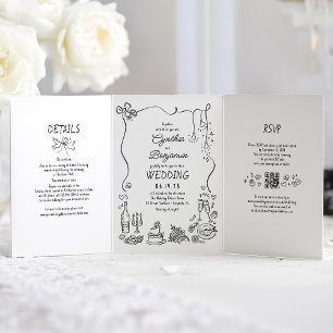 Funky Whimsical Doodles Modernes Wedding Foto Dreifach Gefaltete Einladung