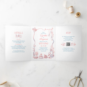 Funky Whimsical Doodles Modernes Wedding Foto Dreifach Gefaltete Einladung