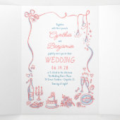 Funky Whimsical Doodles Modernes Wedding Foto Dreifach Gefaltete Einladung (Innenseite Mitte)