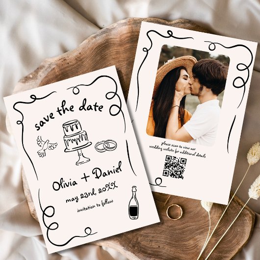 Funky Whimsical Hand Drawn Wedding Foto Save The Date