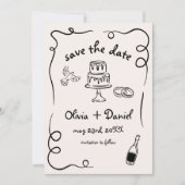 Funky Whimsical Hand Drawn Wedding Save The Date (Vorderseite)