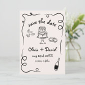 Funky Whimsical Hand Drawn Wedding Save The Date (Stehend Vorderseite)