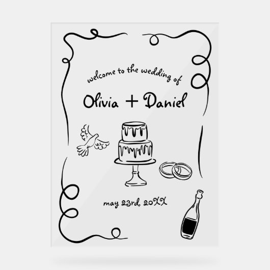 Funky Whimsical Hand Letted Illustriert Sign Acrylschild (Vorderseite)