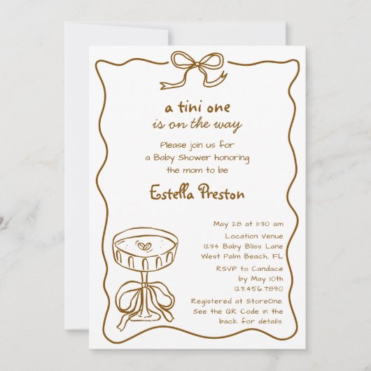 Funky Whimsical Martini QR Code Babydusche Einladung (Vorderseite)