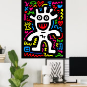 Funky White Alien - Neon Pop Kunst, Dichtung und M Poster (Heimbüro)