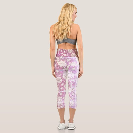 Funky White Pink Lavender Floral | Capri Leggings (Rückseite)